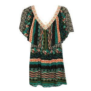 Flying Tomato Wms M Southwestern Print Mini Dress Boho Tassel Tie Festival